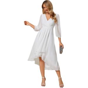 imageEver Pretty Womens Chiffon V Neck Long Sleeves ALine Midi Length Wedding Guest Dress Cocktail Party Formal Dresses 01926White