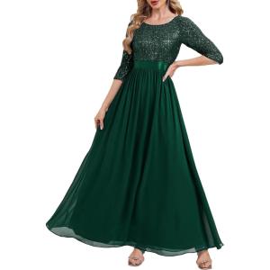 imageEverPretty Formal Dresses for Women Sequin A Line Crew Neck Evening Gown Mother of Bride Dress 00686Deep Green