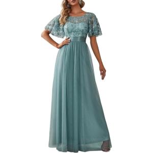 imageEverPretty Formal Dresses for Women Sequin Ruffle Sleeves Empire Waist ALine Long Evening Gowns Mother of Bride DressMint