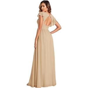 imageEverPretty Womens Spring Summer Bridesmaid Dress Flowy Chiffon A Line Short Sleeve Back Cutout Formal Dresses 01819Champage