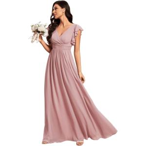 imageEverPretty Womens Spring Summer Bridesmaid Dress Flowy Chiffon A Line Short Sleeve Back Cutout Formal Dresses 01819Dusty Rose