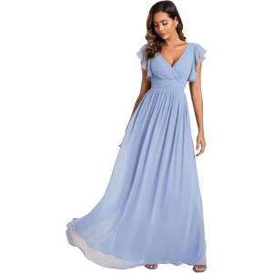 imageEverPretty Womens Spring Summer Bridesmaid Dress Flowy Chiffon A Line Short Sleeve Back Cutout Formal Dresses 01819Ice Blue