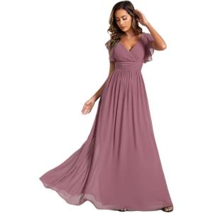 imageEverPretty Womens Spring Summer Bridesmaid Dress Flowy Chiffon A Line Short Sleeve Back Cutout Formal Dresses 01819Orchid