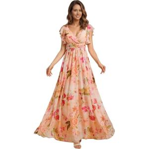 imageEverPretty Womens Spring Summer Bridesmaid Dress Flowy Chiffon A Line Short Sleeve Back Cutout Formal Dresses 01819Peach Fuzz