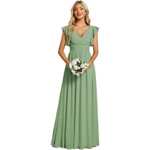 imageEverPretty Womens Spring Summer Bridesmaid Dress Flowy Chiffon A Line Short Sleeve Back Cutout Formal Dresses 01819Sage Green