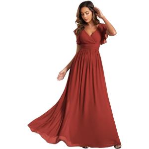 imageEverPretty Womens Spring Summer Bridesmaid Dress Flowy Chiffon A Line Short Sleeve Back Cutout Formal Dresses 01819Vermilion