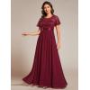 imageEverPretty Womens A Line Crew Neck Short Sleeve Sequin Floor Length Semi Formal Dress Burgundy US14