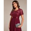 imageEverPretty Womens A Line Crew Neck Short Sleeve Sequin Floor Length Semi Formal Dress Burgundy US14