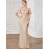 imageEverPretty Womens Double VNeck Flared Sleeves Memaid Sequin Floor Length Evening Dresses 01435Rose Gold