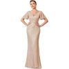 imageEverPretty Womens Double VNeck Flared Sleeves Memaid Sequin Floor Length Evening Dresses 01435Rose Gold