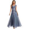 image:imageEverPretty Womens Sequin VNeck Formal Dresses Cap Sleeves Ball Gowns Prom Dress 02559Dusty Blue