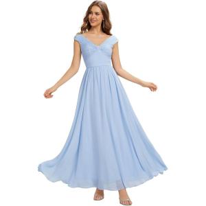 image:imageEverPretty Womens Elegant V Neck Pleated A Line Cap Sleeve Chiffon Formal Wedding Guest Dress Bridesmaid Dresses 2695Ice Blue