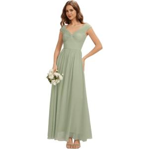 image:imageEverPretty Womens Elegant V Neck Pleated A Line Cap Sleeve Chiffon Formal Wedding Guest Dress Bridesmaid Dresses 2695Mint Green