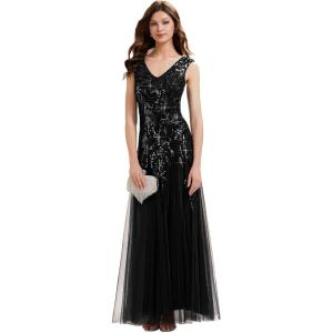 image:imageEverPretty Womens Sequin VNeck Formal Dresses Cap Sleeves Ball Gowns Prom Dress 02559Black