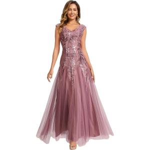 image:imageEverPretty Womens Sequin VNeck Formal Dresses Cap Sleeves Ball Gowns Prom Dress 02559Orchid