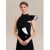 image:imageEverPretty Womens Crew Neck One Shoulder Cocktail Dress Ruffle Knee Length Semi Formal Wedding Guest Dresses 02681Ivory Black