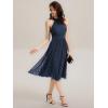 image:imageEverPretty Womens Glitter Halter Neck Midi Cocktail Wedding Guest Dresses Sleeveless Pleated Semi Formal Dress 41962Navy Blue