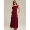 image:imageEverPretty Womens One Shoulder Bridesmaid Dress Short Sleeves Chiffon ALine Formal Wedding Guest Dresses 02704Burgundy