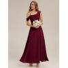 image:imageEverPretty Womens One Shoulder Bridesmaid Dress Short Sleeves Chiffon ALine Formal Wedding Guest Dresses 02704Burgundy
