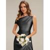 image:imageEverPretty Womens One Shoulder Formal Wedding Guest Dress Satin Ruched Slit Spring Bridesmaid Dresses 02670Black
