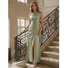 image:imageEverPretty Womens One Shoulder Formal Wedding Guest Dress Satin Ruched Slit Spring Bridesmaid Dresses 02670Sage Green