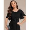 image:imageEverPretty Womens Round Neck Short Sleeves Formal Dresses Appliques Aline Chiffon Midi Mother of Bride Dress 02961Black