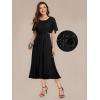 image:imageEverPretty Womens Round Neck Short Sleeves Formal Dresses Appliques Aline Chiffon Midi Mother of Bride Dress 02961Black