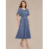 image:imageEverPretty Womens Round Neck Short Sleeves Formal Dresses Appliques Aline Chiffon Midi Mother of Bride Dress 02961Dusty Blue