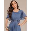 image:imageEverPretty Womens Round Neck Short Sleeves Formal Dresses Appliques Aline Chiffon Midi Mother of Bride Dress 02961Dusty Blue