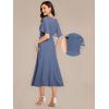 image:imageEverPretty Womens Round Neck Short Sleeves Formal Dresses Appliques Aline Chiffon Midi Mother of Bride Dress 02961Dusty Blue