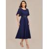 image:imageEverPretty Womens Round Neck Short Sleeves Formal Dresses Appliques Aline Chiffon Midi Mother of Bride Dress 02961Navy Blue
