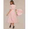 image:imageEverPretty Womens Round Neck Short Sleeves Formal Dresses Appliques Aline Chiffon Midi Mother of Bride Dress 02961Pink