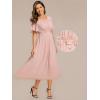 image:imageEverPretty Womens Round Neck Short Sleeves Formal Dresses Appliques Aline Chiffon Midi Mother of Bride Dress 02961Pink