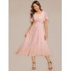 image:imageEverPretty Womens Round Neck Short Sleeves Formal Dresses Appliques Aline Chiffon Midi Mother of Bride Dress 02961Pink