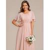 image:imageEverPretty Womens Round Neck Short Sleeves Formal Dresses Appliques Aline Chiffon Midi Mother of Bride Dress 02961Pink