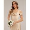 image:imageEverPretty Womens Spring Cowl Neck Short Sleeves Wedding Guest Dress Satin HighLow Summer Bridesmaid Dresses 02702Champagne