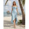 image:imageEverPretty Womens Spring Cowl Neck Short Sleeves Wedding Guest Dress Satin HighLow Summer Bridesmaid Dresses 02702Ice Blue