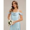 image:imageEverPretty Womens Spring Cowl Neck Short Sleeves Wedding Guest Dress Satin HighLow Summer Bridesmaid Dresses 02702Ice Blue