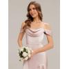 image:imageEverPretty Womens Spring Cowl Neck Short Sleeves Wedding Guest Dress Satin HighLow Summer Bridesmaid Dresses 02702Pink