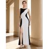 image:imageEverPretty Womens Spring Crew Neck Slit Maxi Formal Wedding Guest Dress Color Block Sleeveless Birthday Evening DressesIvory Black