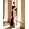 image:imageEverPretty Womens Spring Crew Neck Slit Maxi Formal Wedding Guest Dress Color Block Sleeveless Birthday Evening DressesIvory Black
