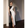 image:imageEverPretty Womens Spring Crew Neck Slit Maxi Formal Wedding Guest Dress Color Block Sleeveless Birthday Evening DressesIvory Black