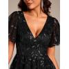 image:imageEverPretty Womens V Neck A Line Cocktail Dresses Embroidery Short Sleeves Midi Sequin Formal Wedding Guest Dress 02230Black