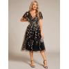image:imageEverPretty Womens V Neck A Line Cocktail Dresses Embroidery Short Sleeves Midi Sequin Formal Wedding Guest Dress 02230Blackgold