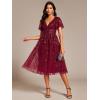 image:imageEverPretty Womens V Neck A Line Cocktail Dresses Embroidery Short Sleeves Midi Sequin Formal Wedding Guest Dress 02230Burgundy