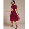 image:imageEverPretty Womens V Neck A Line Cocktail Dresses Embroidery Short Sleeves Midi Sequin Formal Wedding Guest Dress 02230Burgundy