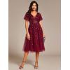 image:imageEverPretty Womens V Neck A Line Cocktail Dresses Embroidery Short Sleeves Midi Sequin Formal Wedding Guest Dress 02230Burgundy