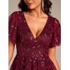 image:imageEverPretty Womens V Neck A Line Cocktail Dresses Embroidery Short Sleeves Midi Sequin Formal Wedding Guest Dress 02230Burgundy