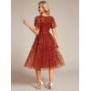 image:imageEverPretty Womens V Neck A Line Cocktail Dresses Embroidery Short Sleeves Midi Sequin Formal Wedding Guest Dress 02230Burntorange