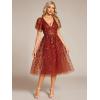 image:imageEverPretty Womens V Neck A Line Cocktail Dresses Embroidery Short Sleeves Midi Sequin Formal Wedding Guest Dress 02230Burntorange